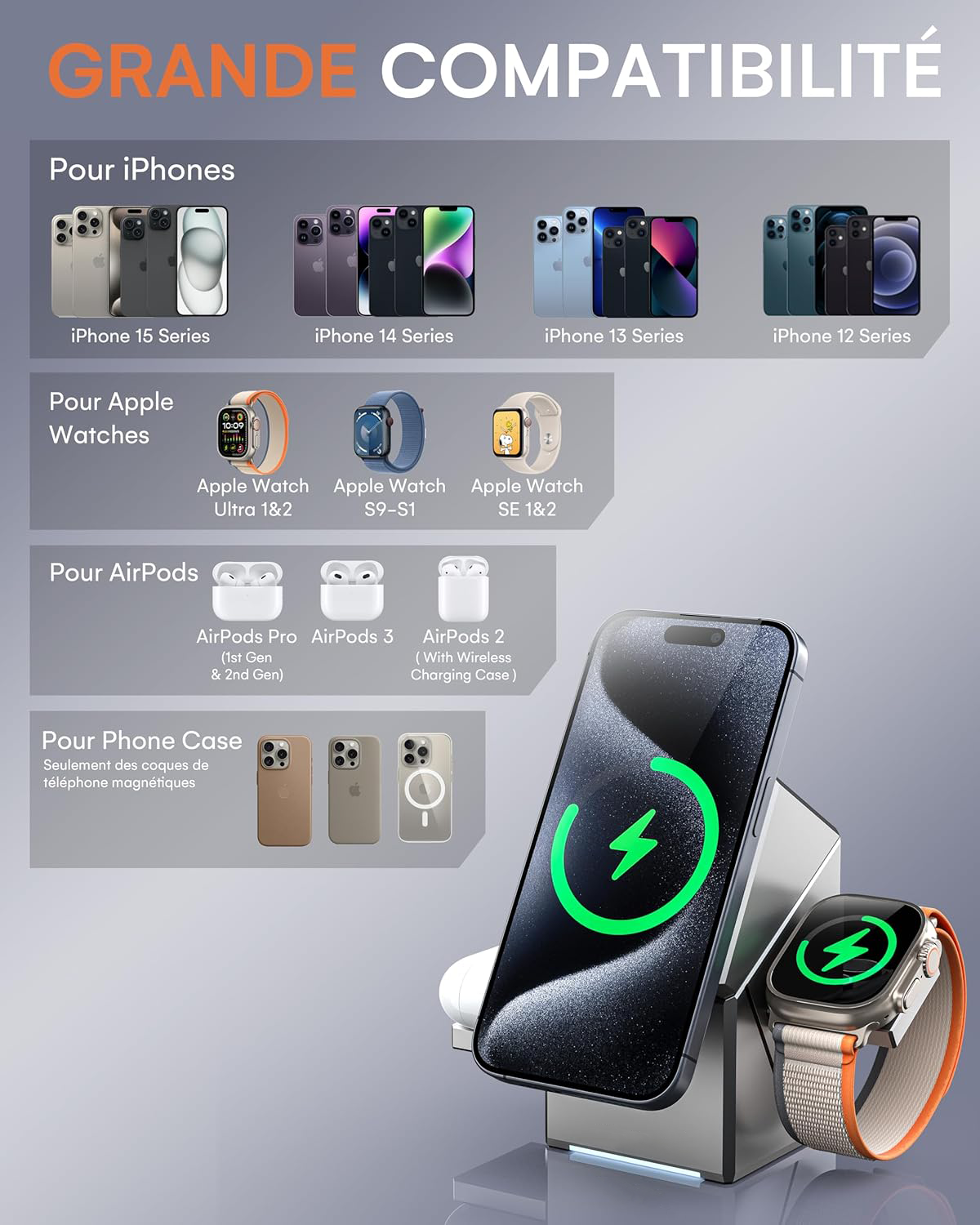 Qi2 Magnetic 3-in-1 Wireless Charger